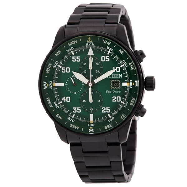 Relógio Citizen Aviator Eco-Drive Cronógrafo Verde Masculino CA0885-54X