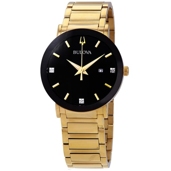 Relógio Bulova Diamante Preto Dourado Masculino 97D116