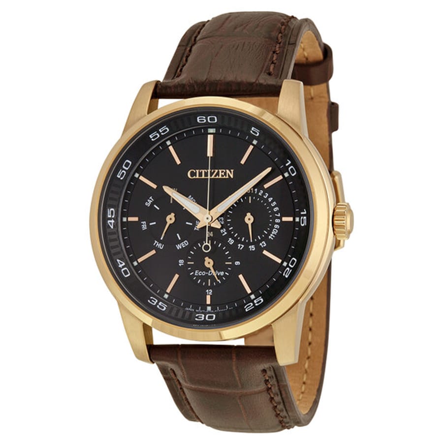 Relógio Citizen Dress Eco-Drive Preto Couro Marrom Masculino BU2013-08E