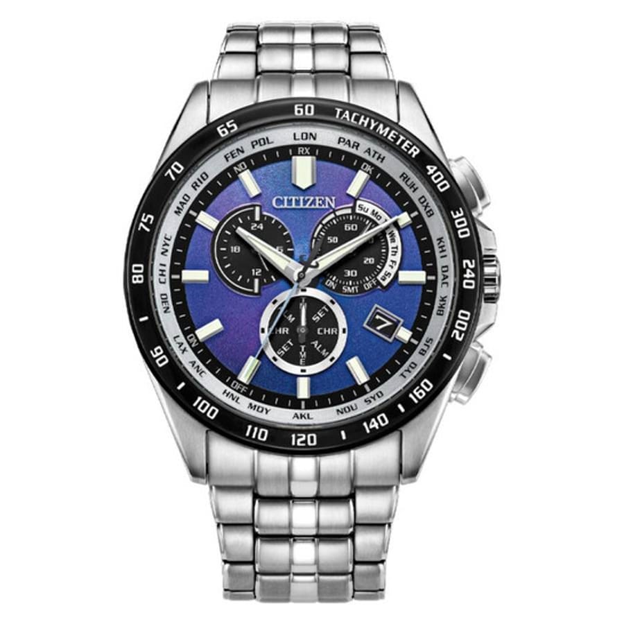 Relógio Citizen PCAT Perpétuo Hora Mundial Cronógrafo GMT Azul Masculino CB5874-81L