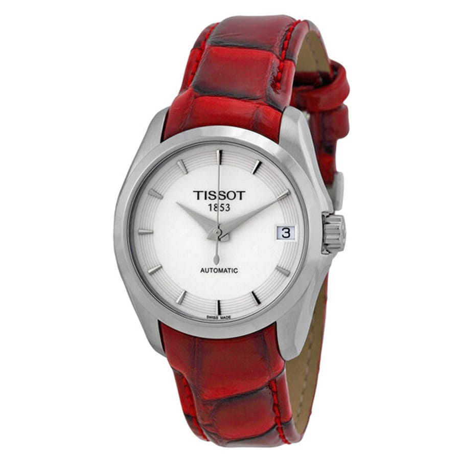 Relógio Tissot Couturier Branco Couro Vermelho Feminino T035.207.16.011.01