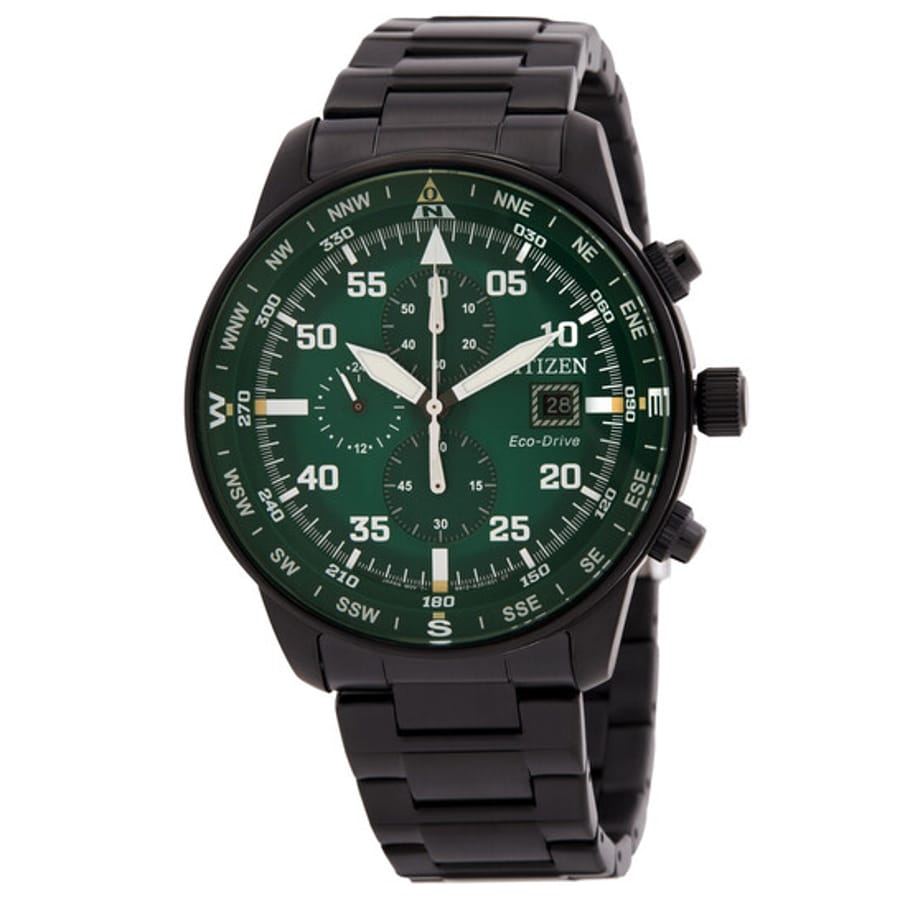 Relógio Citizen Aviator Eco-Drive Cronógrafo Verde Masculino CA0885-54X