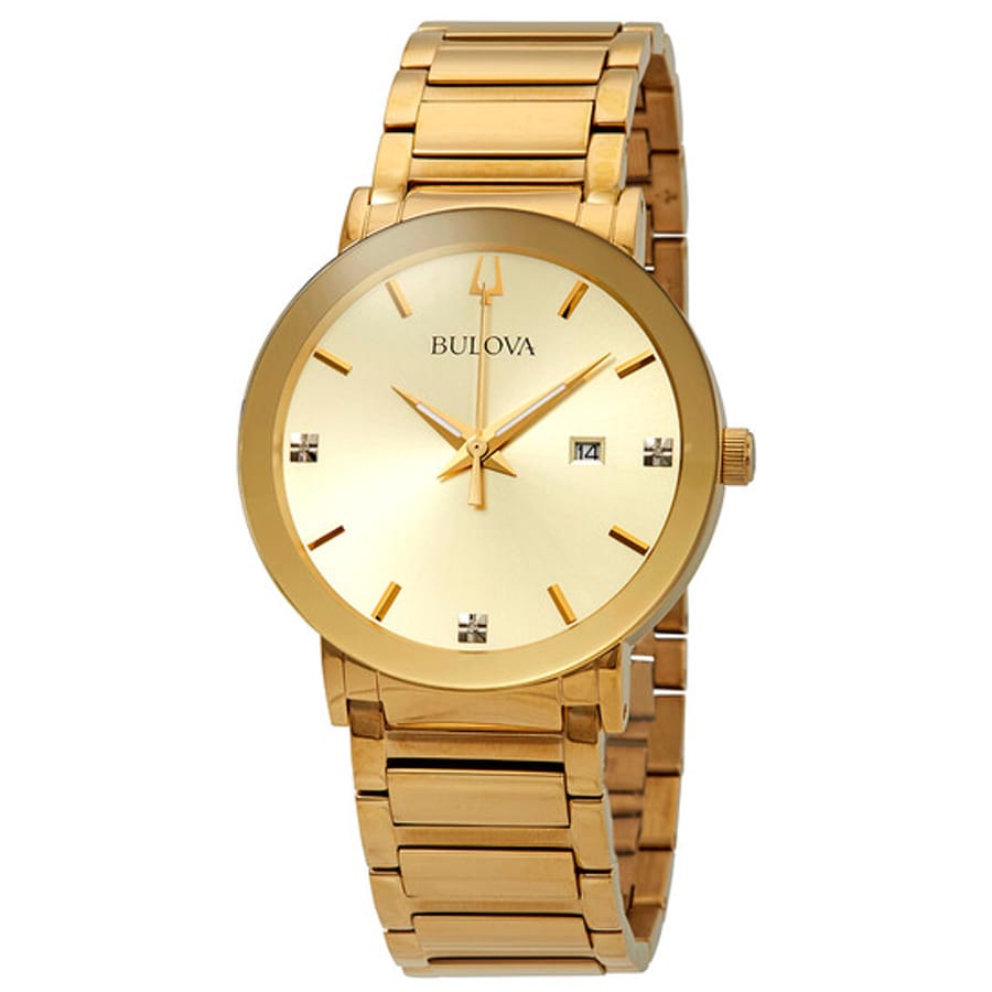 Relógio Bulova Diamante Dourado Masculino 97D115