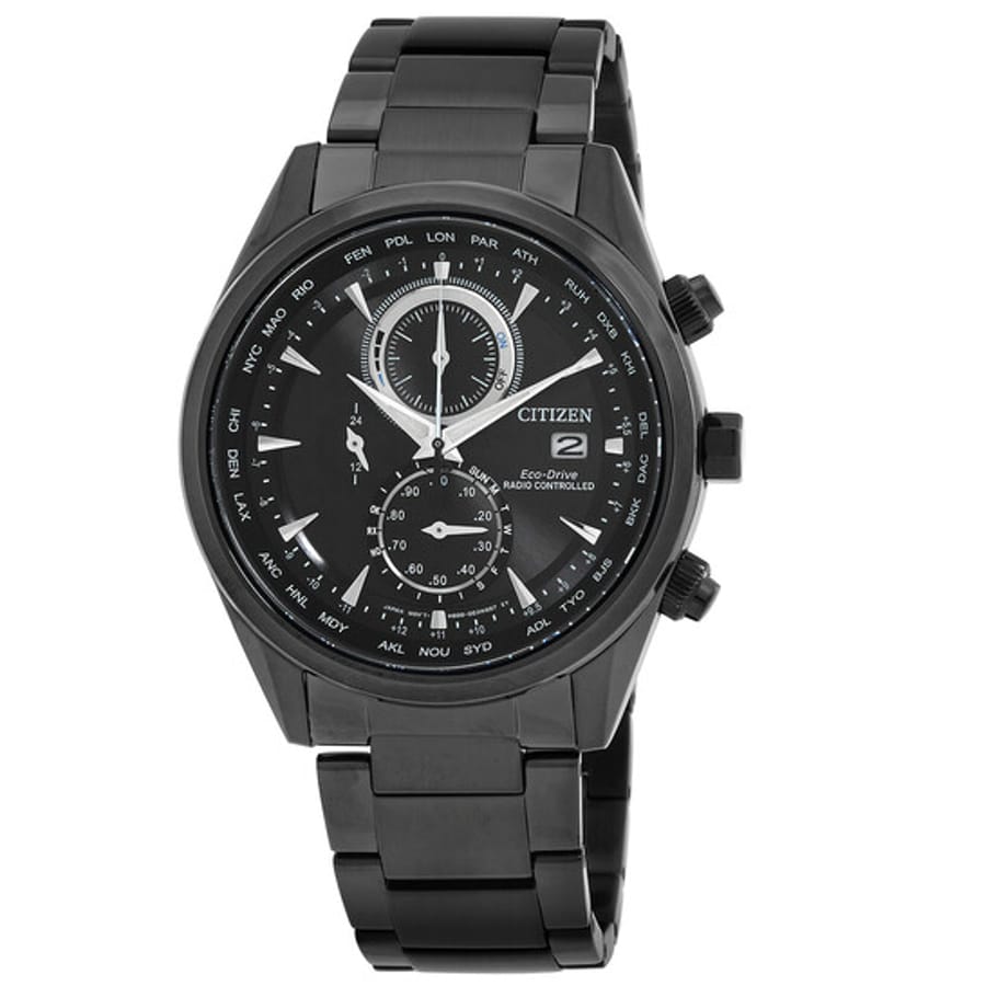 Relógio Citizen Perpétuo Alarme Hora Mundial Cronógrafo GMT Preto Masculino AT8265-81E