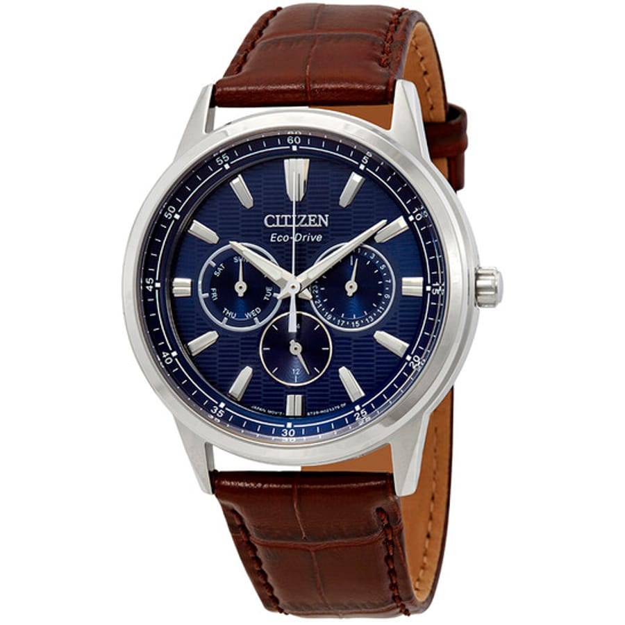 Relógio Citizen Corso Azul Couro Marrom Masculino BU2070-12L