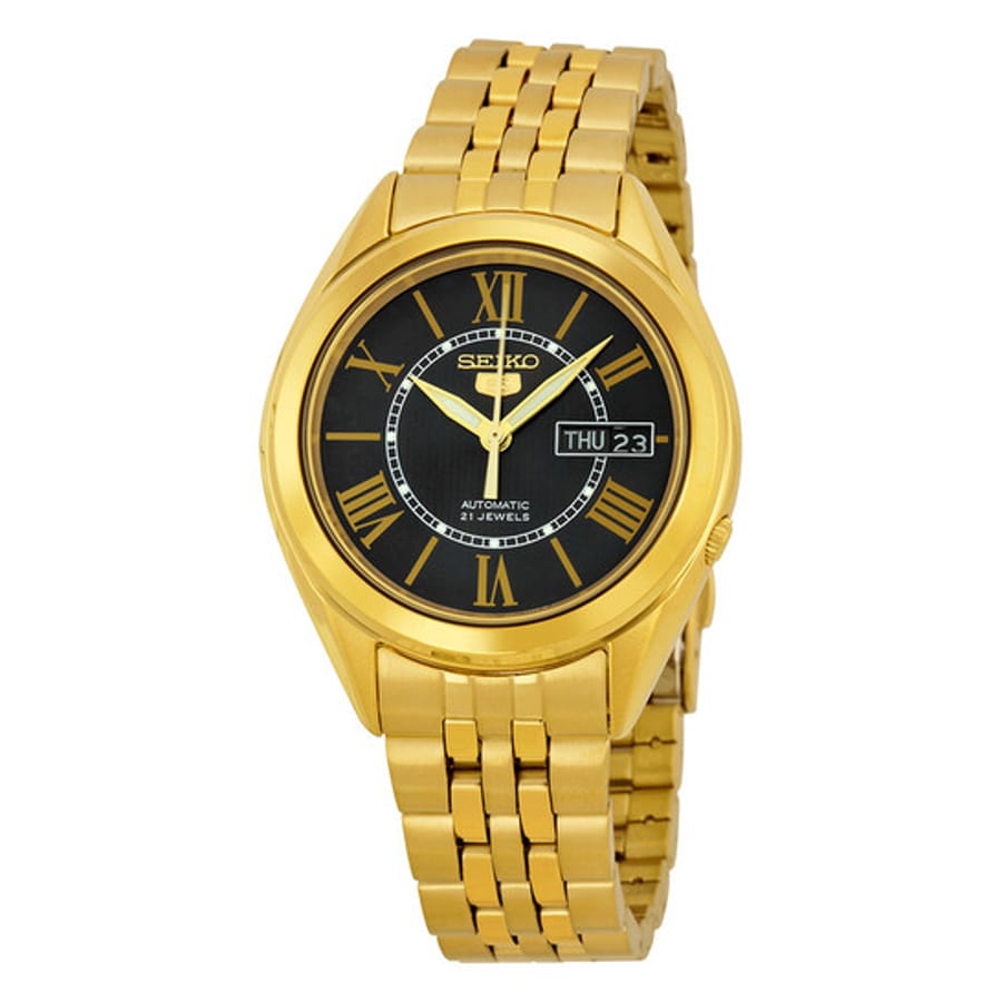 Relógio Seiko 5 Vintage Automático Preto Dourado Masculino SNKL40