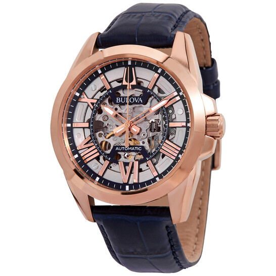 Relógio Bulova Sutton Automático Esqueleto Prata Masculino 97A161