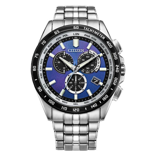 Relógio Citizen PCAT Perpétuo Hora Mundial Cronógrafo GMT Azul Masculino CB5874-81L