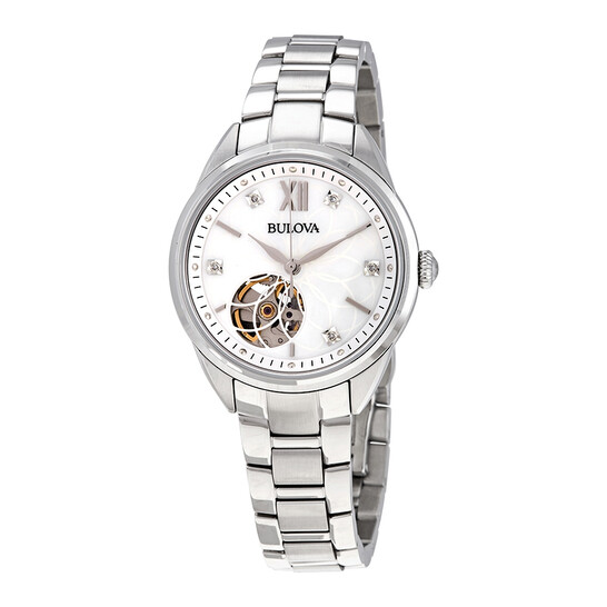 Relógio Bulova Automático Diamante Prata Feminino 96P181