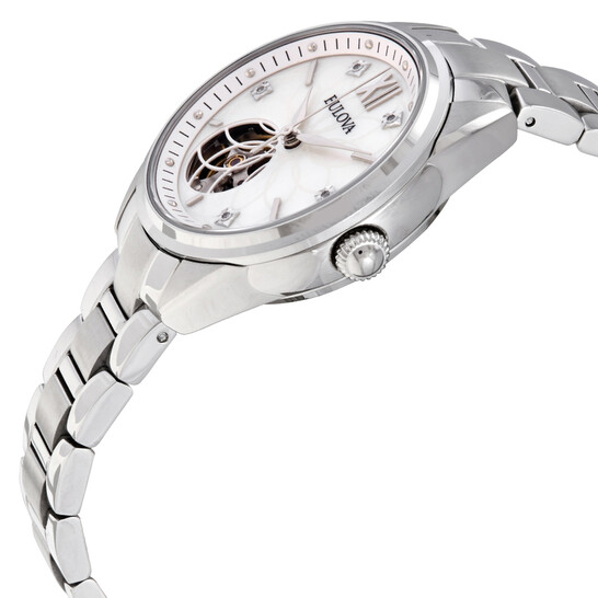 Relógio Bulova Automático Diamante Prata Feminino 96P181