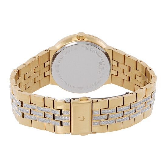 Kit Relógio Bulova Crystal Quartzo Champagne Masculino com Colar 98K113