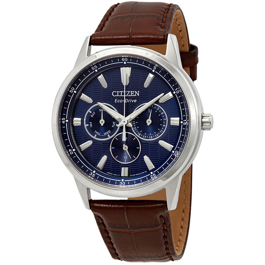 Relógio Citizen Corso Azul Couro Marrom Masculino BU2070-12L